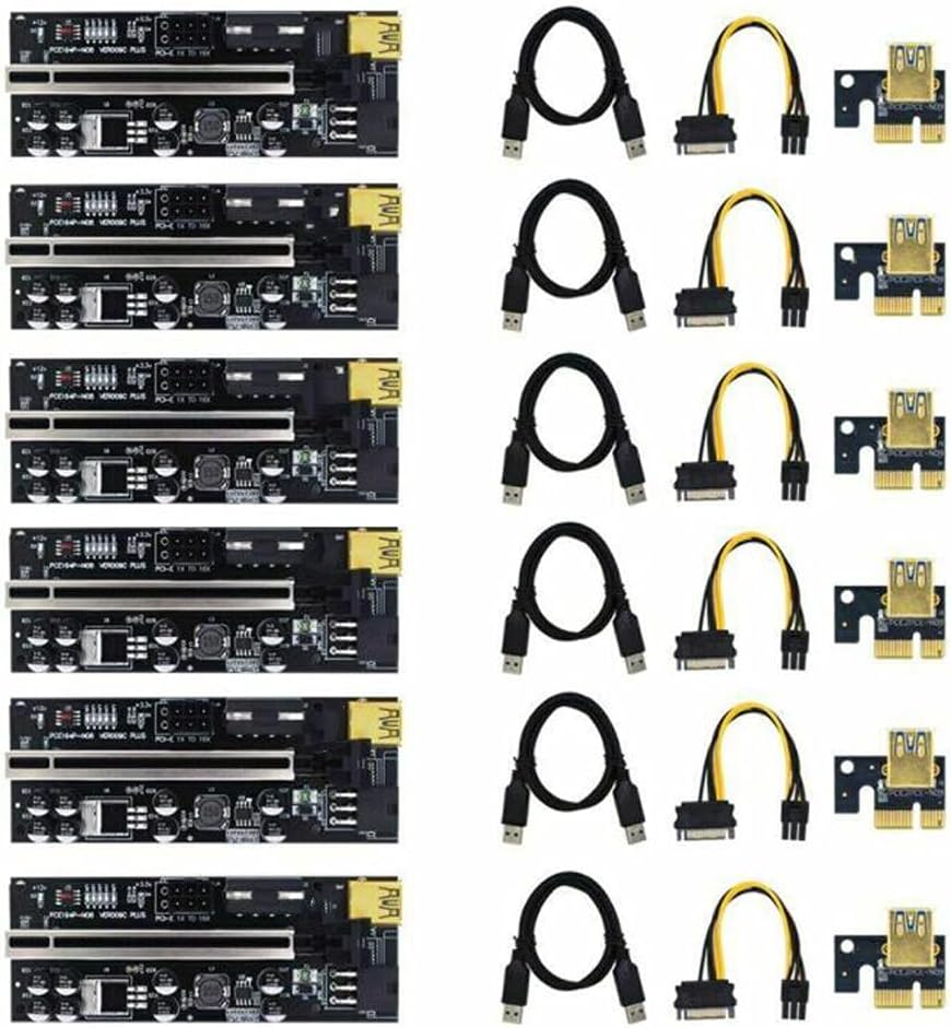 6Pcs VER009C Plus USB3.0 PCI-E Riser Express 1X to 16X Extender Riser Card SATA 15Pin to 6Pin Power