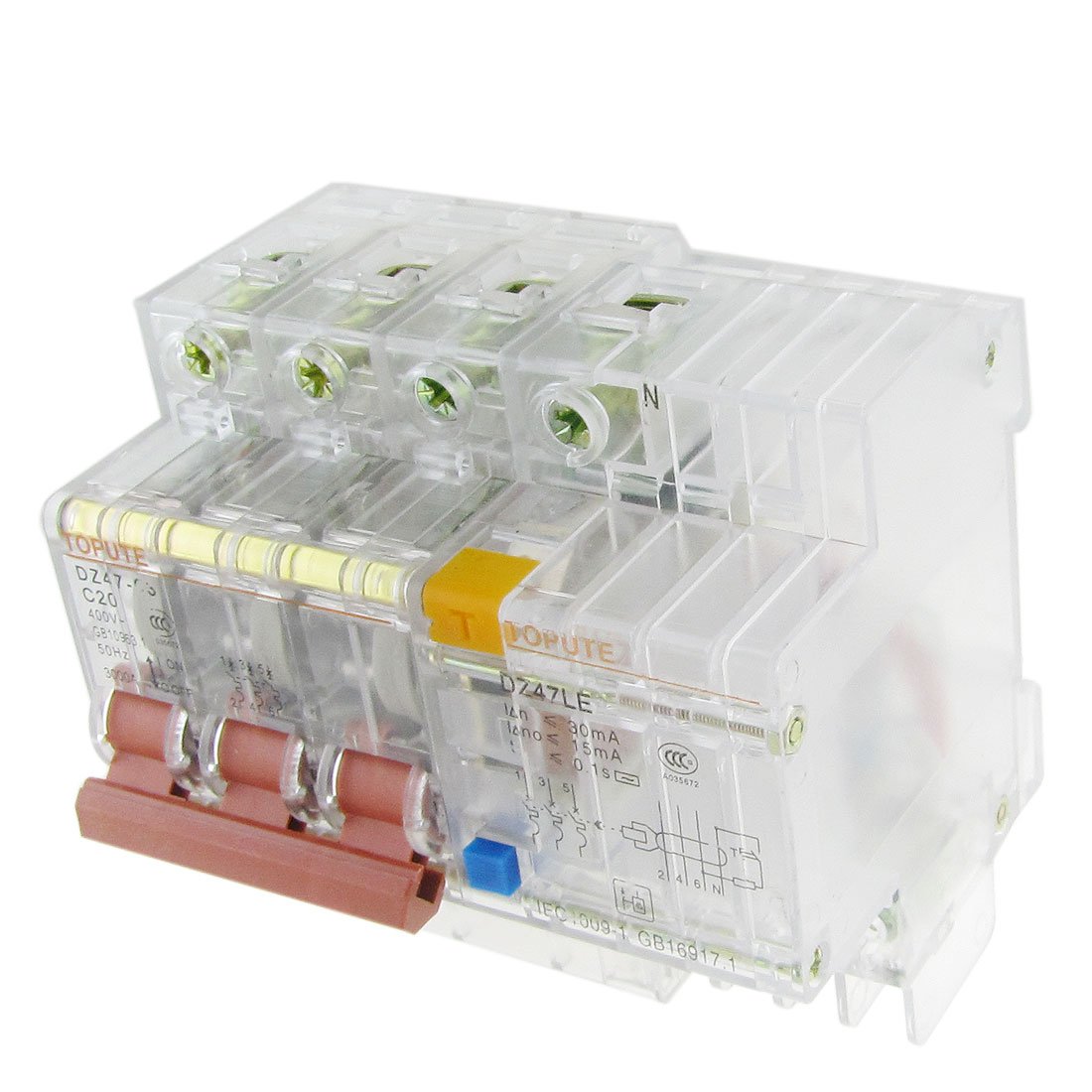 IEUMJNAT Transparent AC 400V 20A 3 Poles 3P+N -Professional - Leakage Circuit Breaker