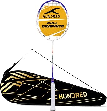 Hundred POWERTEK 1000 PRO Graphite Strung Badminton Racket with Full Racket Cover for Intermediate Players