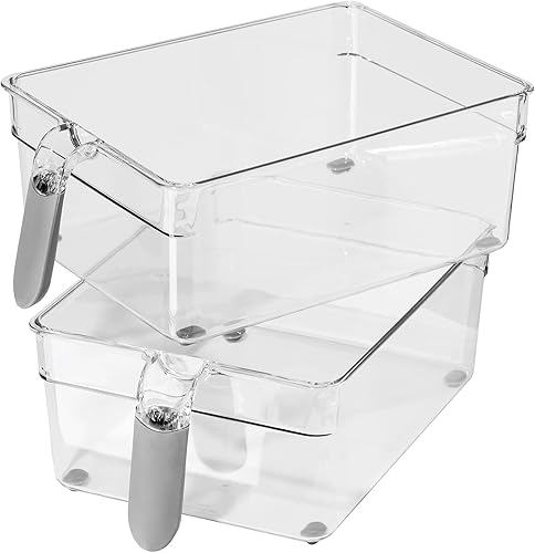 Miniatura 8 de Oggi Contenedor de almacenamiento apilable con asa, ancho (12.5 x 8.5 x 3.5 pulgadas), ideal para organización de cocina, almacenamiento de