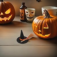 Vista 7 de IMIKEYA Mini escoba de sombrero de bruja: 12 sombreros de bruja pequeños en miniatura, manualidades, sombreros de bruja y escobas para Halloween