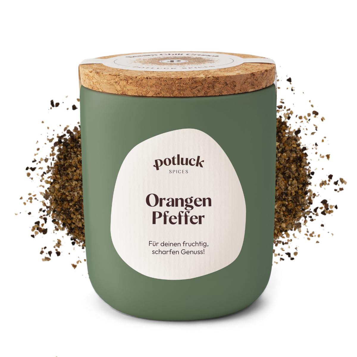 Potluck | Orangen Pfeffer | Gewürzzubereitung im Keramiktopf | 70g | Vegan, glutenfrei und mit natürlichen Inhaltsstoffen