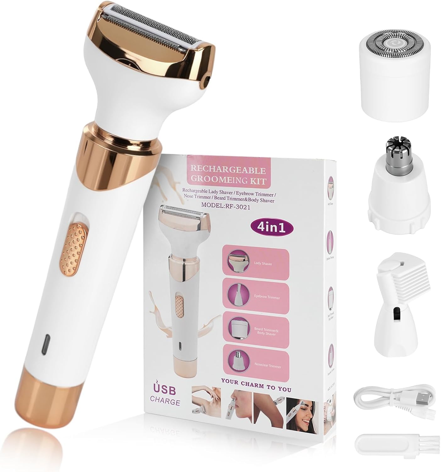 Epilators Hair Removal for Women, 4 in 1 Women Face Epilator, Facial, Eyebrow and Nose Hair Trimmer for All Skin Types, Removable and Washable Heads