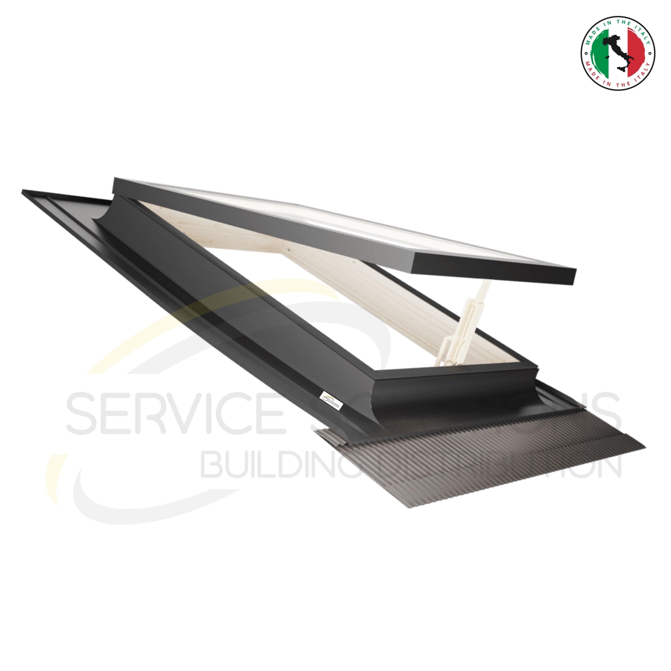 Lucernario Best Vasistas in Alluminio | Vetrata Isolante standard 4-9-4 | Interno Legno Abete | Maniglia in Plastica con 4 Posizioni di Apertura (CM 100X64 (BASE X ALTEZZA))