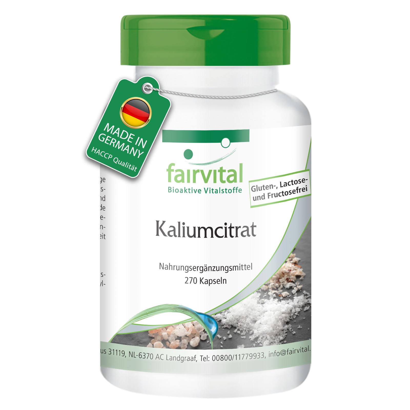 fairvital Citrate de potassium en gélules, HAUTEMENT DOSÉ, 300mg de potassium par gélule, VÉGÉTALIEN, Potassium Citrate, 270 gélules