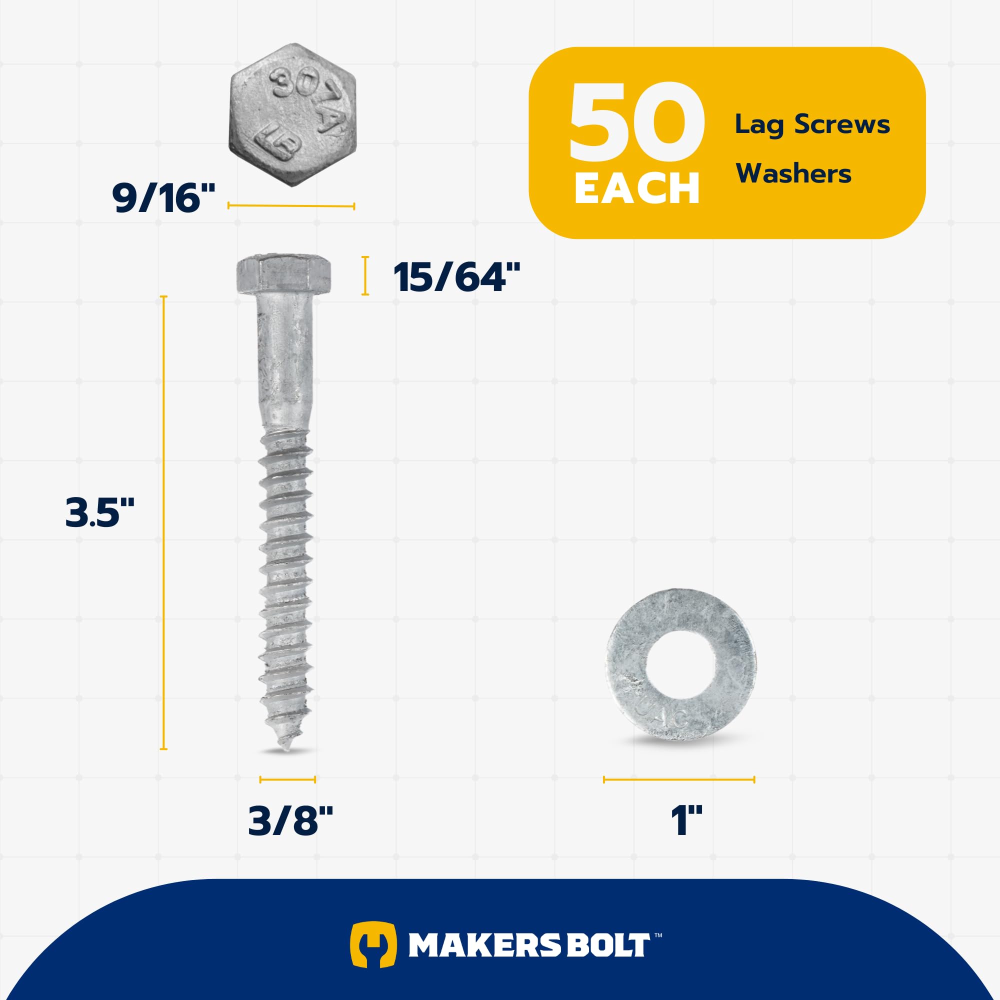 Hot Dip Galvanized Lag Screw Kit - 50 Screws & Washers -2 Hot Dip Galvanized Lag Screw Kit - 50 Screws & Washers -2