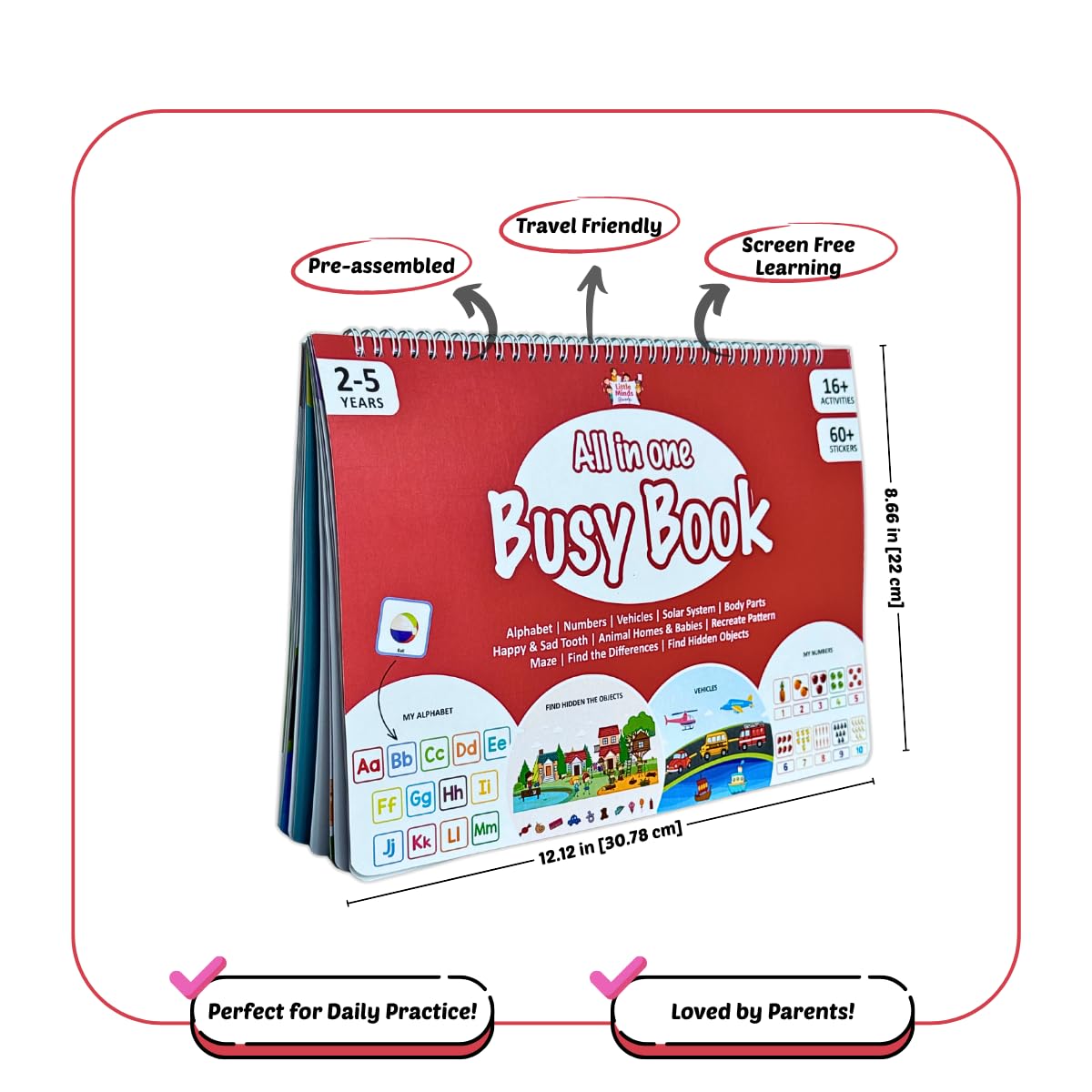 Little Minds at Work All-in-One Busy Book Activity Binder for Kids |Toddler Busy Binder| Quiet Book | Interactive Learning Tool | Alphabet, Numbers, ... | Educational Activity Book for 3-5 Year Olds 1