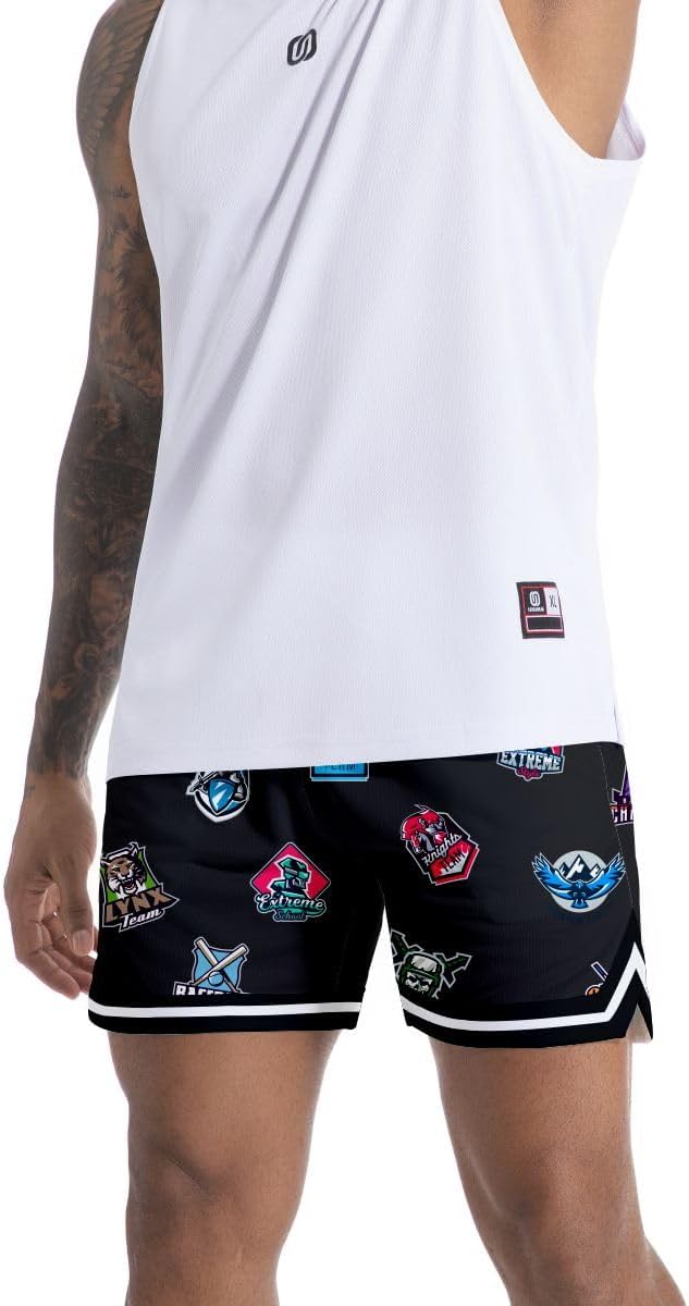 Men's 5 Inches Inseam Mesh Graphic Basketball Shorts Drawstring Running Workout Shorts Summer Cool Casual Shorts - Image 6