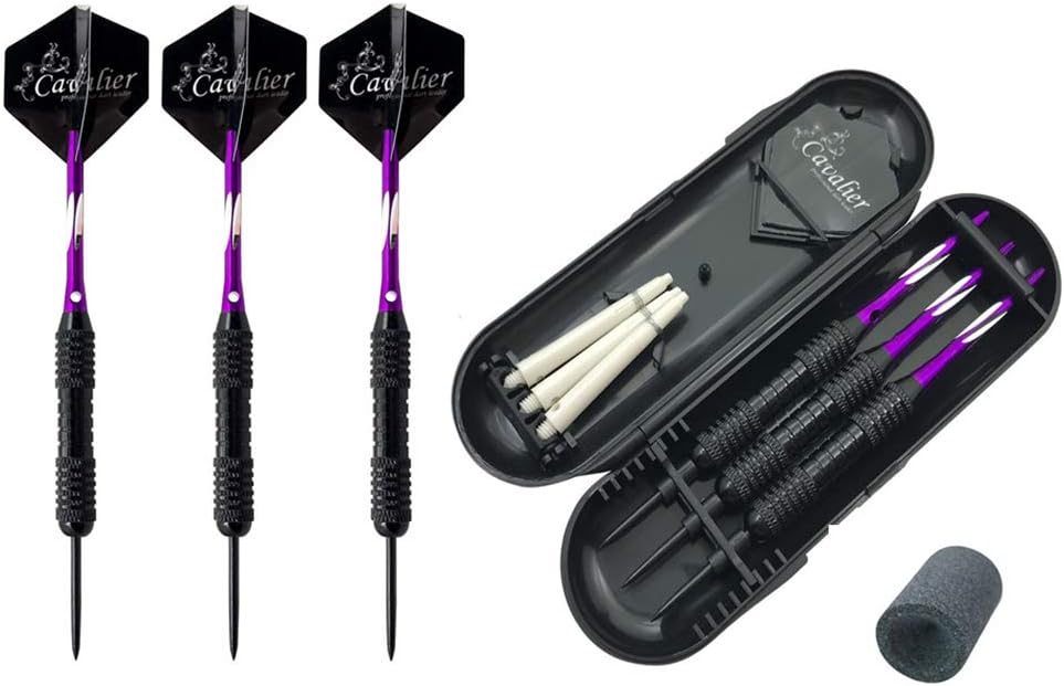 Lemong 3 Pack Steel Tip Darts 22 Grams with Steel Needle Tip Dart - Straight Barrels-Aluminum Shafts - PVC Flights Dart Set 4 Colour (With Round Dart Sharpener)