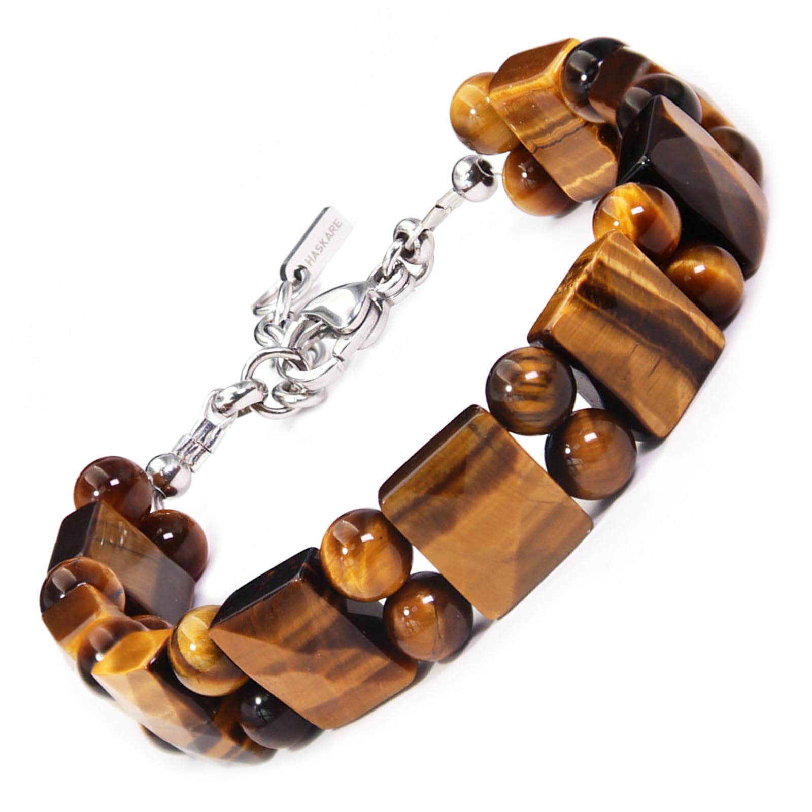 HASKARE Herren Tigerauge Armband Naturstein Perlen Verstellbarer Verschluss Spirituelle Heilung Handgemachter Schmuck für Männer, Stärke Schutz Geschenk für Ihn Papa Ehemann Freund