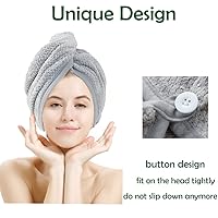 Vista 9 de Pack de 2 toallas para cabeza M-bestl, toalla para secar la cabeza con botones, toalla para el pelo de microfibra