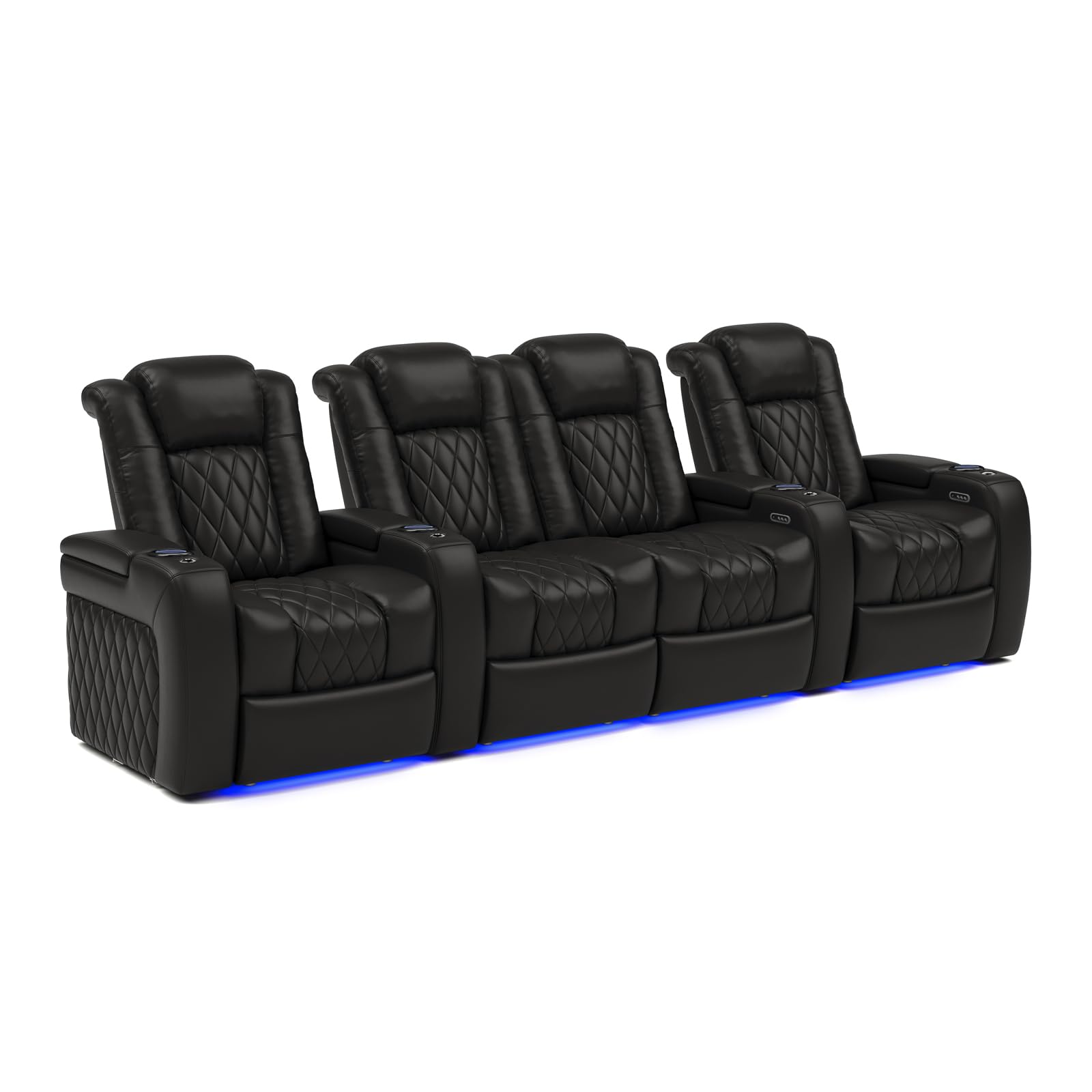 Valencia Tuscany Home Theater Seat - Nappa Leather Power Recliner with Cool Gel Memory Foam, USB-C/USB-A Charging, RGB LED Lights, Adjustable Lumbar & Headrest (Row of 4 Loveseat Center, Black)