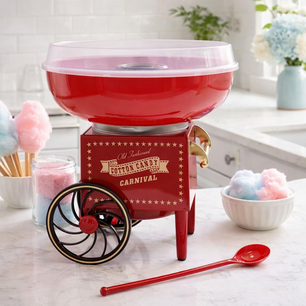 Marco Paul Candy Floss Maker Machine for Home Use with Scoop Retro Carnival Cotton Candy Maker Fairground Style Candyfloss Machine for Kids Parties, Birthdays, Family Events & Fathers Day Gift