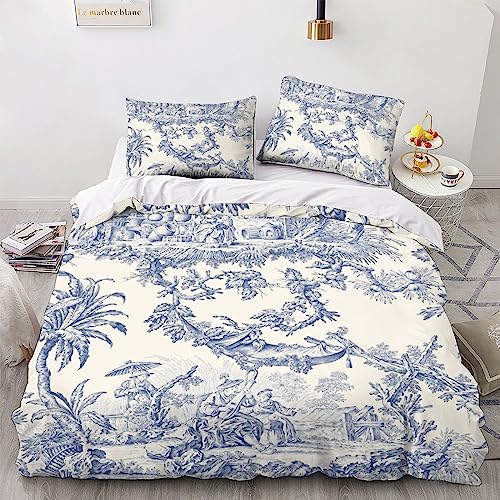 LENTLY Motif of Toile De Jouy Housse De Couette Parure De Lit Housses De Couette pour Enfants Luxe Déco Chambre Couette Sets Fermeture Éclair Cachée...