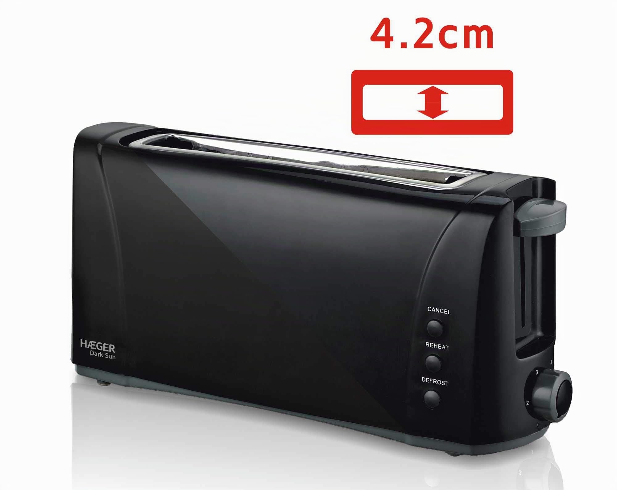 HAEGER Dark Sun - Tostapane, 1 Fessura Extra Lunga, Multifunzione, 1000W, 6 Livelli di Doratura, Nero
