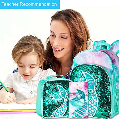 Gxtvo 3Pcs Mermaid Backpack For Girls, 16" Sequin Prechool Elementary Bookbag And Lunch Box #TOP6