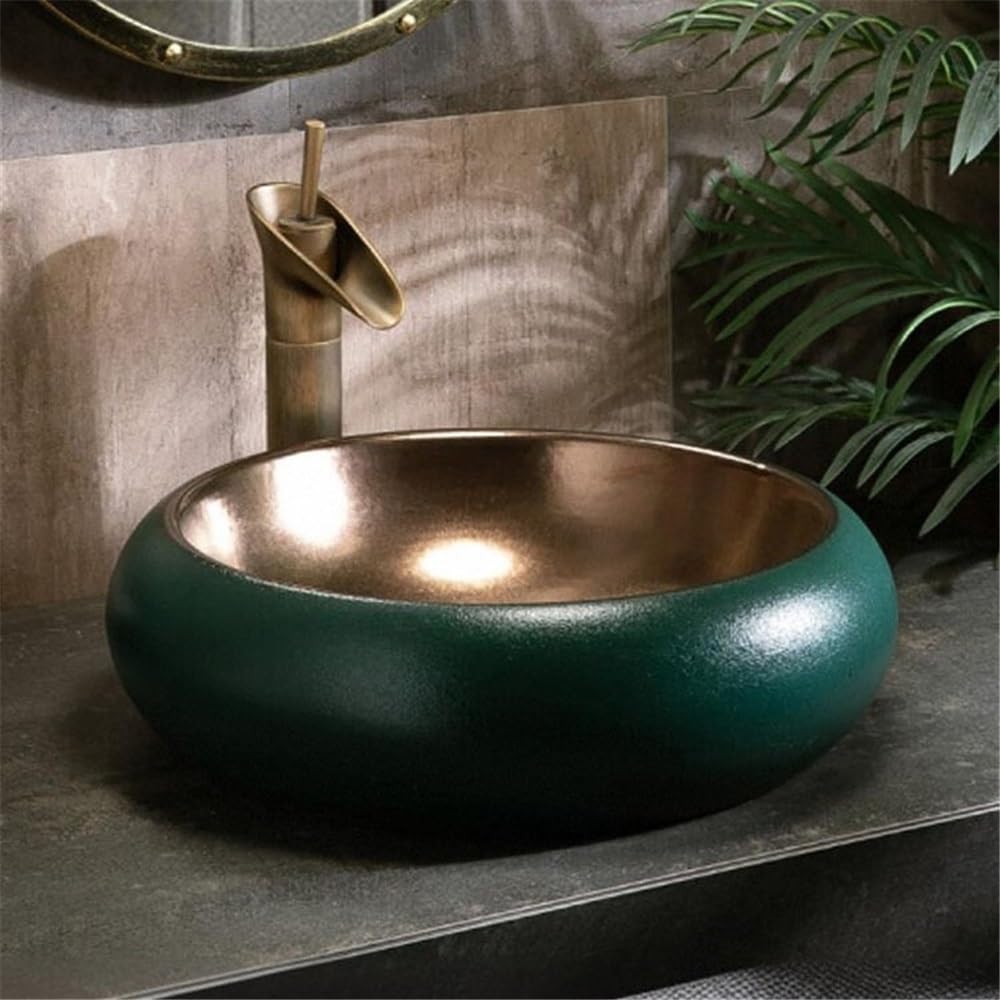 Baño Lavabo Lavabo de baño cerámica Porcelana Retro Redondo 47 x 13 cm, Lavabo Decorativo sobre encimera