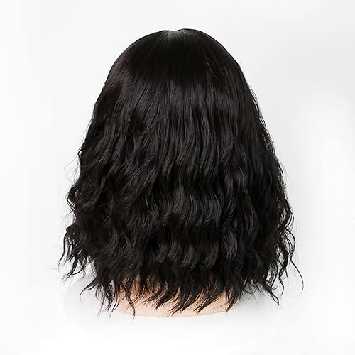 Miniatura 5 de Peluca negra para hombre, peluca rizada de longitud hasta el hombro, parte media, peluca negra para cosplay, fiesta de Halloween