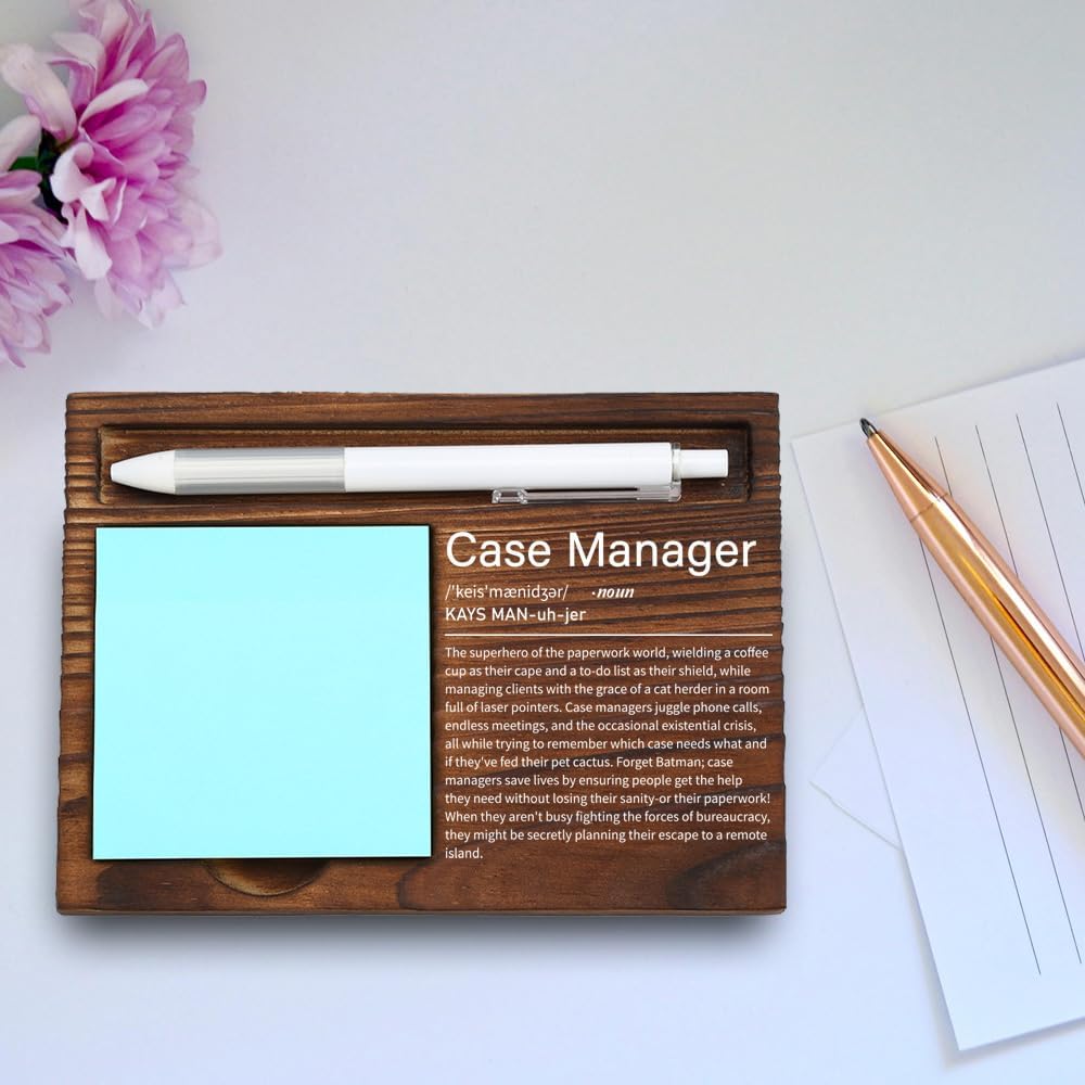 Case Manager Appreciation Gift, Inspirational Office Decor for Social Workers, Thoughtful Desk Organizer with Engraved Definition, Wooden Sticky Note Holder,LQQ54 image 4