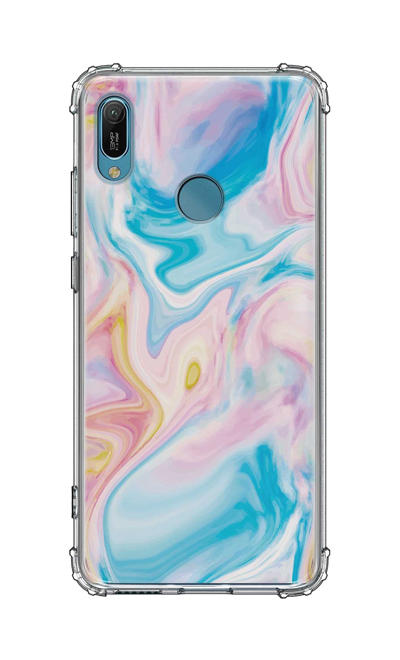 StylizeddClassic Clear Case Compatible With Huawei Y6 Prime 2019 Soft Anti Drop Airbag TPU Gel Thin Transparent Flexible Shockproof Cover - Marble Print Aqua Full Print