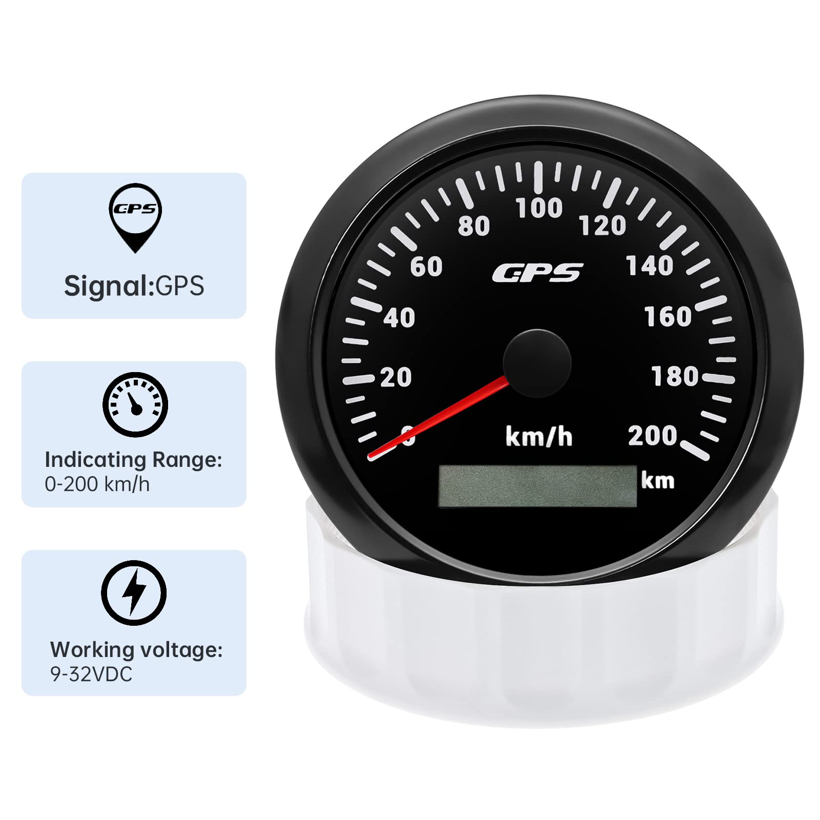 85 mm GPS velocímetro 0-200 km/h con retroiluminación LED de 7 colores y odómetro – Instrumento universal impermeable con antena GPS para moto, coche, barco y camión