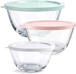 Glass Mixing Bowls with BPA-Free Lids Set of 3, Borosilicate Glass Nesting Bowls for Mixing, Food Prep and Storage, Microwave Dishwasher Freezer Safe, Airtight Kitchen Bowls Set 0.7L, 1.5L & 2.7L