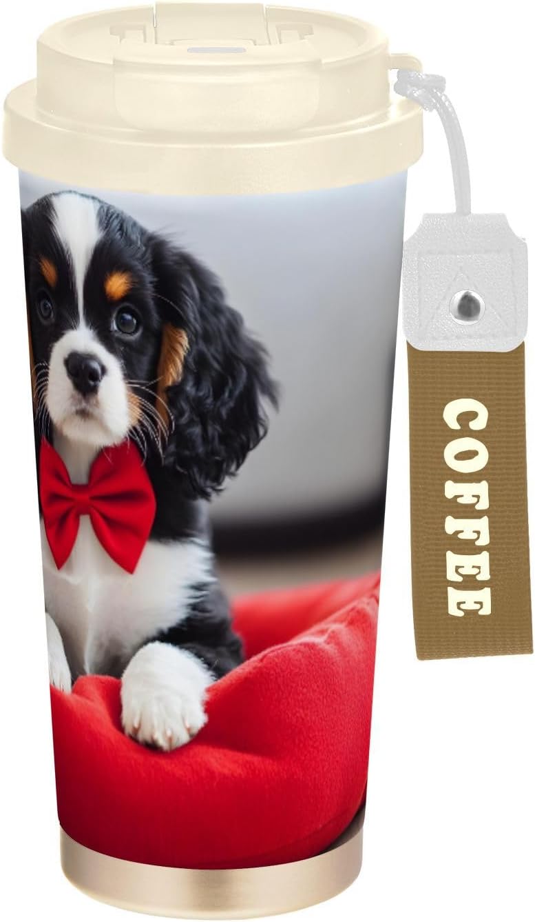 Dog Sit Red Insulated Coffee Mug with Straw & Flip Lid, 16.9oz Iced Tumbler Cup, Double Wall Vacuum Mug for Travel Office