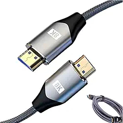 Cabo HDMI 2.1 8K Ultra HD de Alta Velocidade – 3 Metros, Nylon Reforçado, HDR, eARC, Dolby Vision e Dolby Atmos, Compatível com PS5, Xbox Series X/S, TVs e Monitores 4K/8K