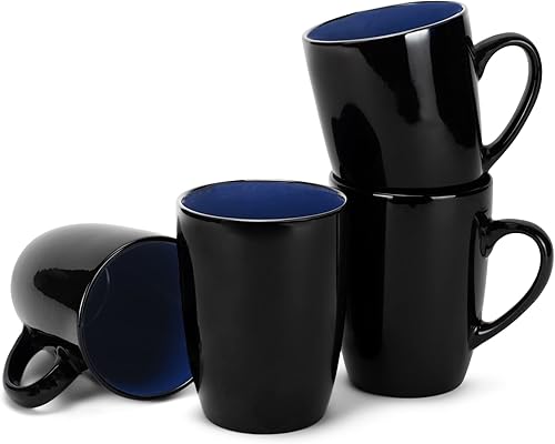 Elanze Designs Color Pop Cool Green Blue Purple - Juego de 4 tazas de cerámica brillante de 16 onzas