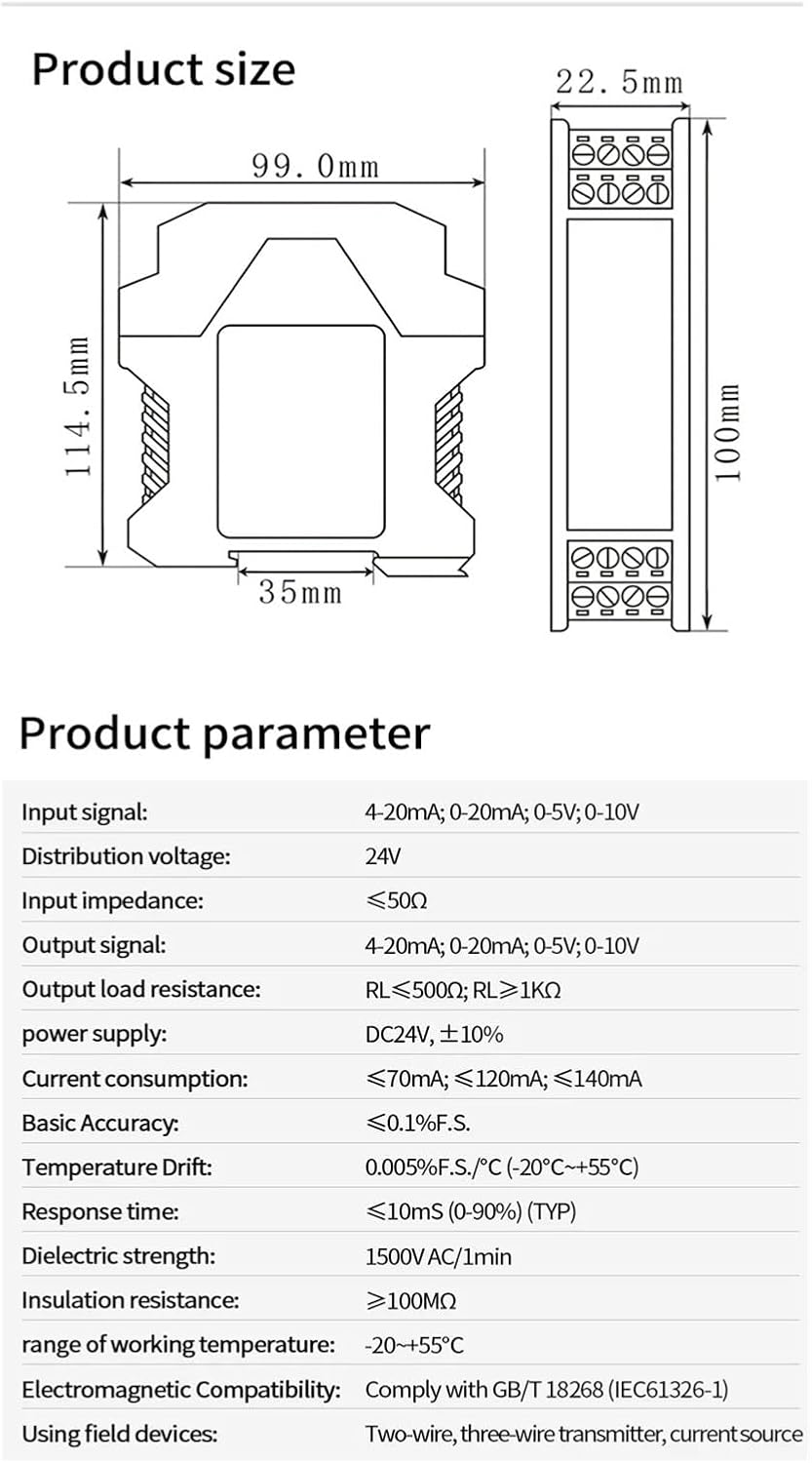 DC24V 電源 アナログ DC 信号アイソレーション トランスミッター 0-10v 4-20mA アナログ信号アイソレーター出力ガ