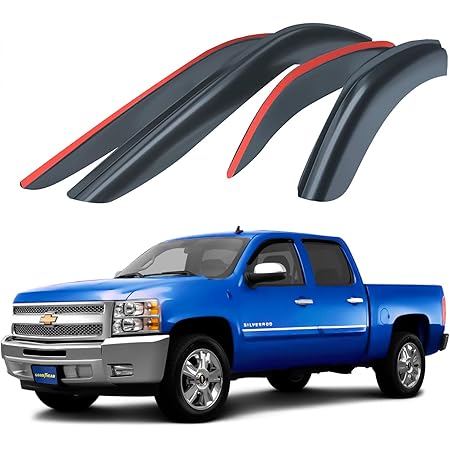 Rain Guards 4-Piece Sun Rain Visors & Wind Guards For 2007-2013 Chevy Silverado Crew Cab - In-Channel Black Polycarbonate Motorcycle Rain Wear - Foto 5