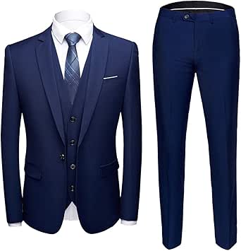 MY'S Men's 3 Piece Slim Fit Suit, One Button Jacket Blazer Vest Pants Set and Tie