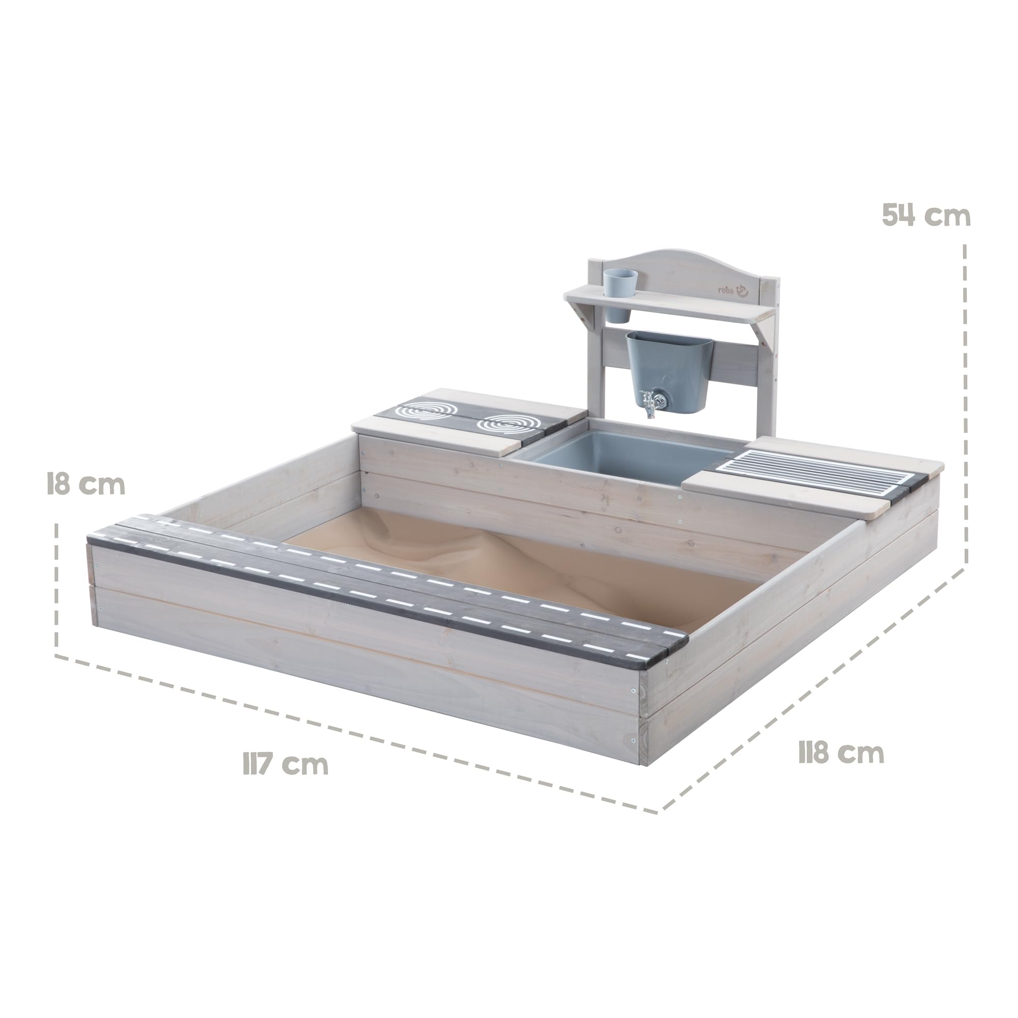 roba Sabbiera per Bambini - Certificata FSC con Cucina da Esterno - Resistente alle Intemperie - dai 12 Mesi - per Giardino, Terrazza, Balcone - Legno Massiccio - Grigio Smaltato