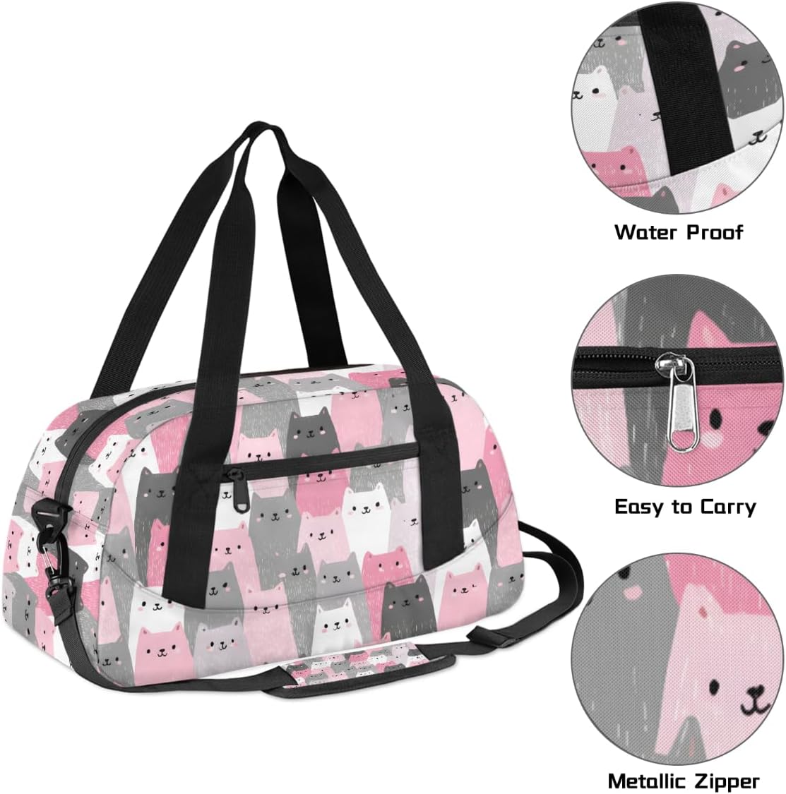 Colorful Cat Kids Duffle Bag Girls Dance Bag Lightweight Water Resistant Foldable Sports Gym Bag Travel Weekender Overnight Sleepover Carryon Travel Bag for Teen Girls School Practice Gymnastic Ballet
