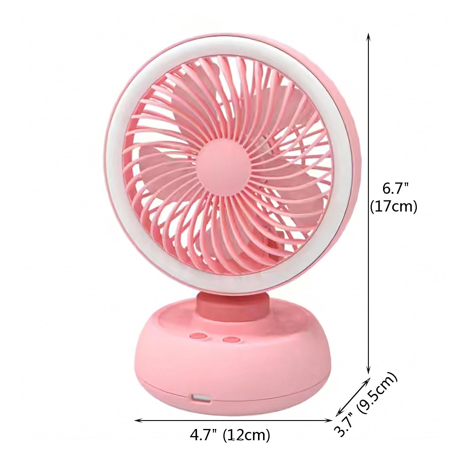 Ventilatore da tavolo portatile ricaricabile tramite USB, mini ventilatore oscillante con forte flusso d'aria, raffreddamento ultra silenzioso a 3 velocità, per casa ed esterni, design compatto (rosa)