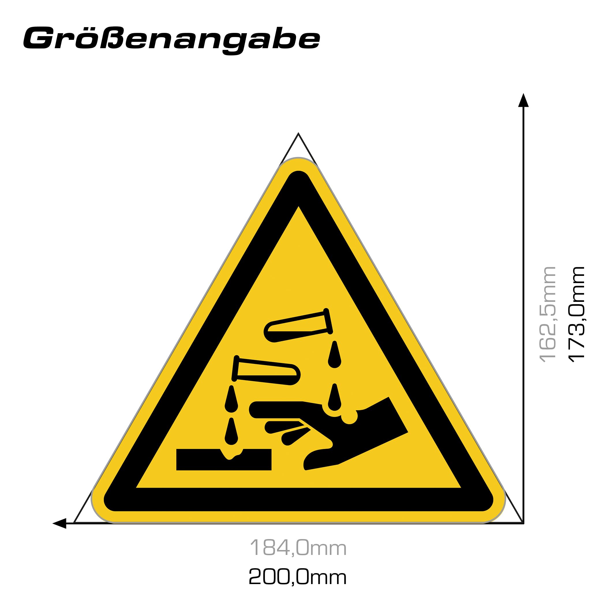 Señal de advertencia de sustancias corrosivas, pegatinas según DIN EN ISO 7010 ASR A1.3 W021 símbolo de advertencia – Señal de advertencia resistente para sustancias peligrosas, productos
