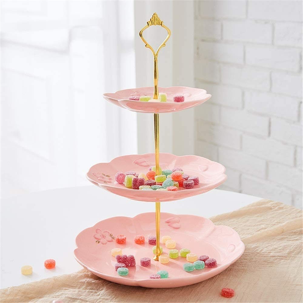 3-Tier-Porzellan-Cupcake-Ständer - Rosa Dessert-Kuchen-Ständer - Gebäck, das Tablett-Platte für Teeparty, Hochzeit und Geburtstag