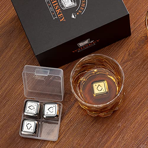 Mimitoou Whiskey Glasses, Whiskey Stones Gift Sets For Men Sets Includes Whiskey Rocks Glasses With Reusable Stainless Steel Ice Cubes For Men/Women, Christmas Stocking Stuffers #TOP5