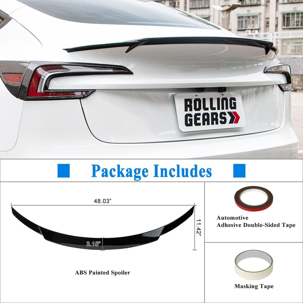 Gloss Black Trunk Spoiler Compatible with 2024-2026 Tesla Model 3 Highland Rear Spoiler (MK Type)