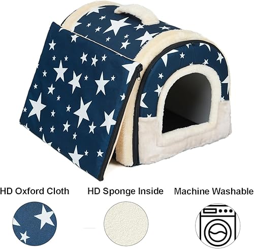 Miniatura 6 de ANPPEX Casa para perros pequeños para interiores, cama cubierta lavable 2 en 1 para perros y gatos, con aislamiento y acogedora cueva de iglú,