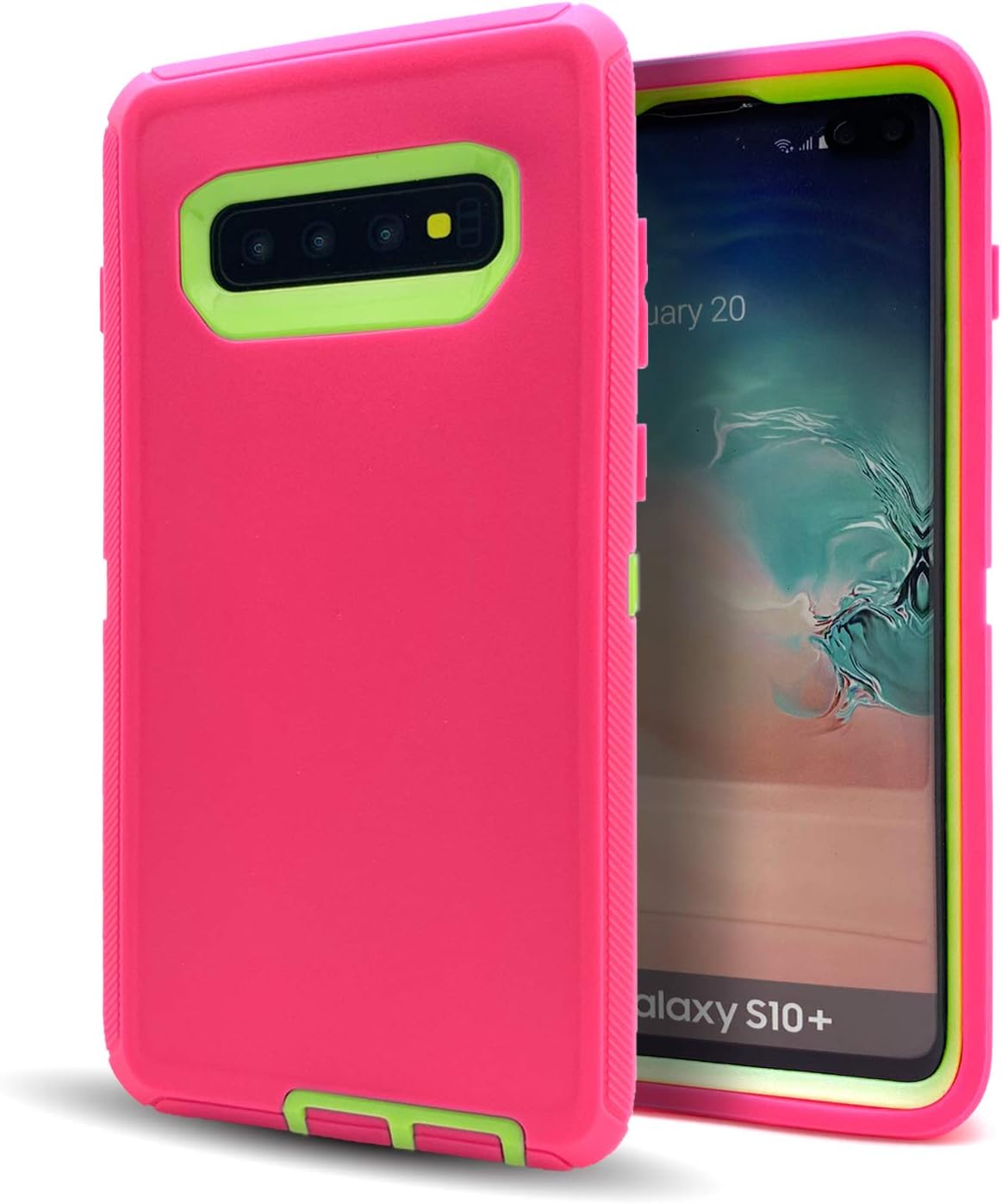 S10+ Case,Samsung Galaxy S10 Plus Case with Belt Clip,Vodico Silicone Cover+Hard Bumper Heavy Duty Protection Defender Non Slip Secure Grip Shockproof Cover with Kickstand Phone Cases (Rose Green)
