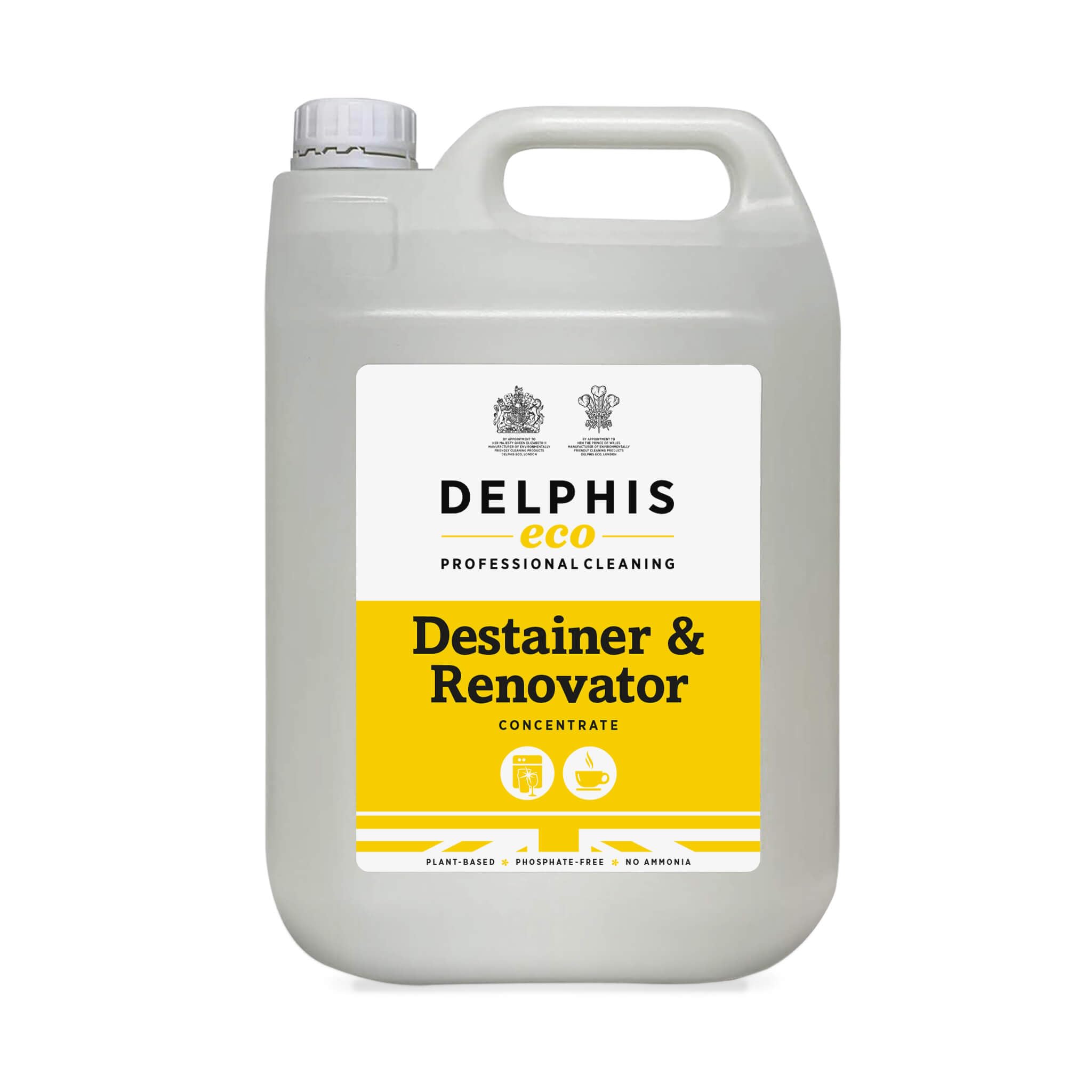 Delphis Eco Destainer and Renovator 5L | Eco Friendly | Tannin Stain Remover | Beverage Stain Remover | For Industrial & Commercial Dishwashers