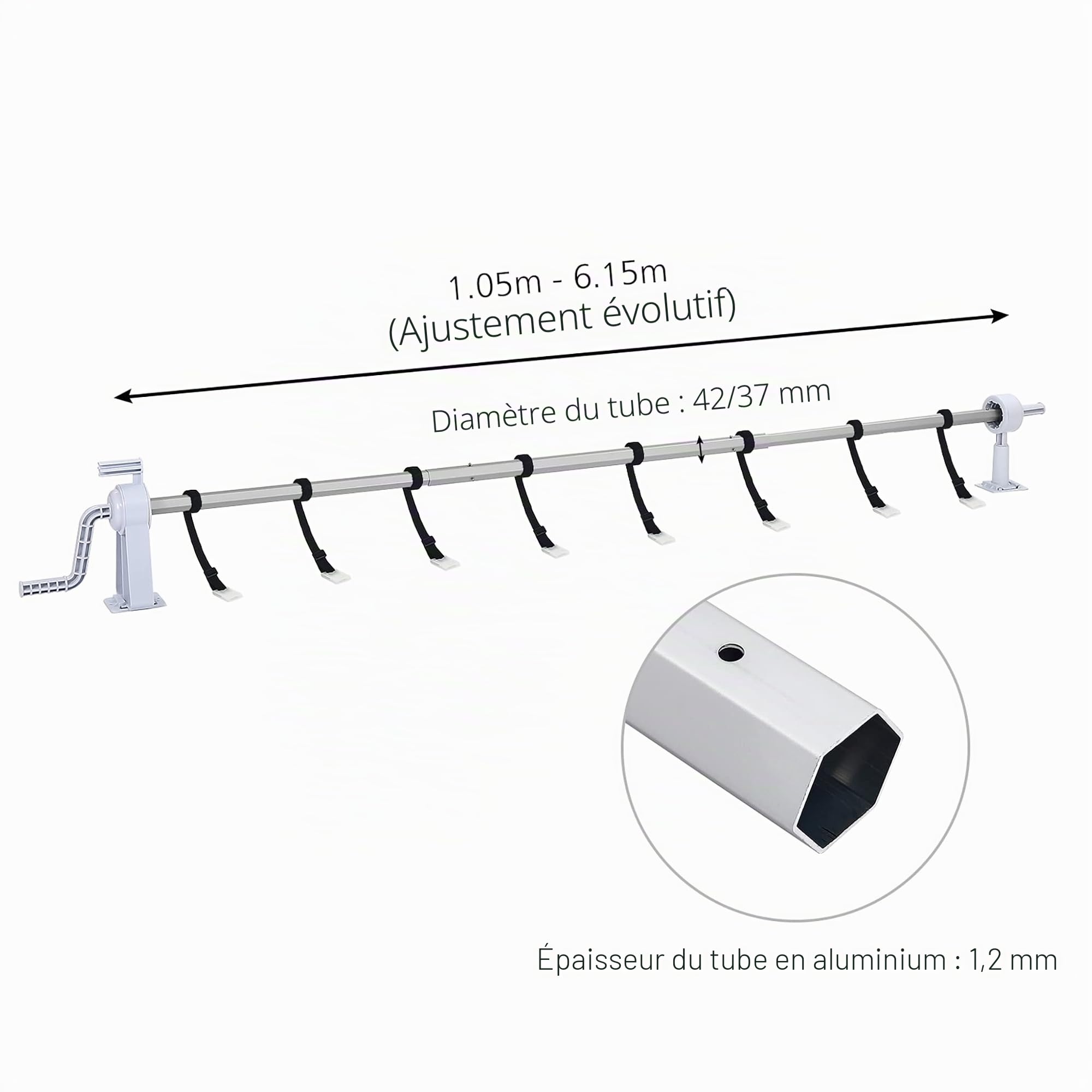 ACXIN Enrouleur de piscine réglable 1,05–6,15 m, système d'enroulement de bâche de piscine, enrouleur de bâche solaire avec manivelle, rouleau de piscine télescopique en aluminium, set enrouleur de