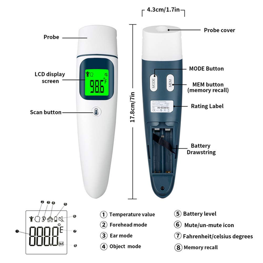 Termómetro Infrarrojo del Bebé, Oído Y Termómetro De La Frente, Termómetro Médico Modo Dual Digital con Fiebre De Alarma, ℃ / ℉ De Conversión, 1S Lectura