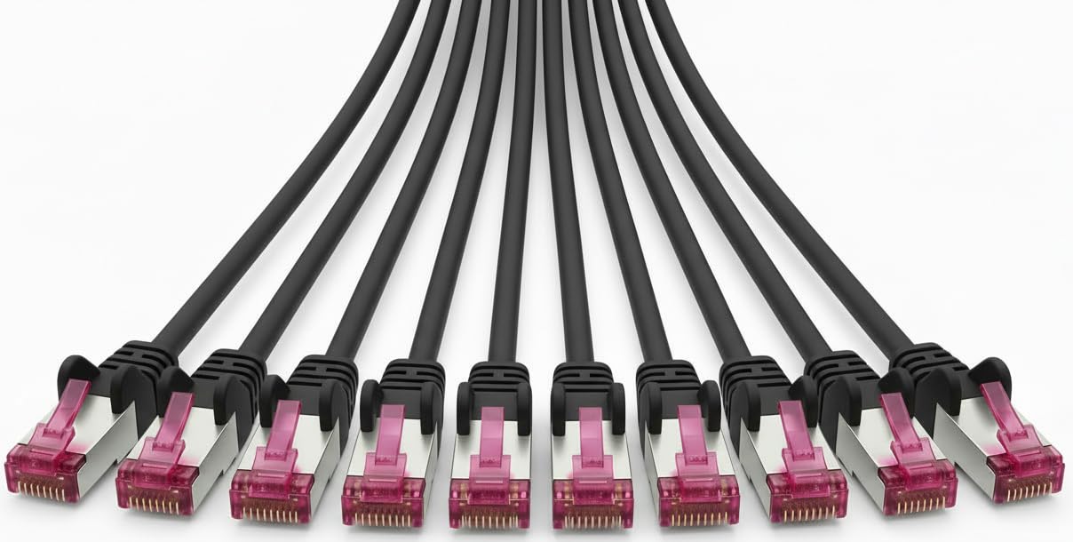 Cavo di rete CAT 6a, 2 metri, nero, 10 pezzi, RJ45 LAN cavo S/FTP PiMF, certificato GHMT, 10 Gbit/s, 500 MHz, cavo patch in rame CU, per router, switch, smart TV, PC e rete