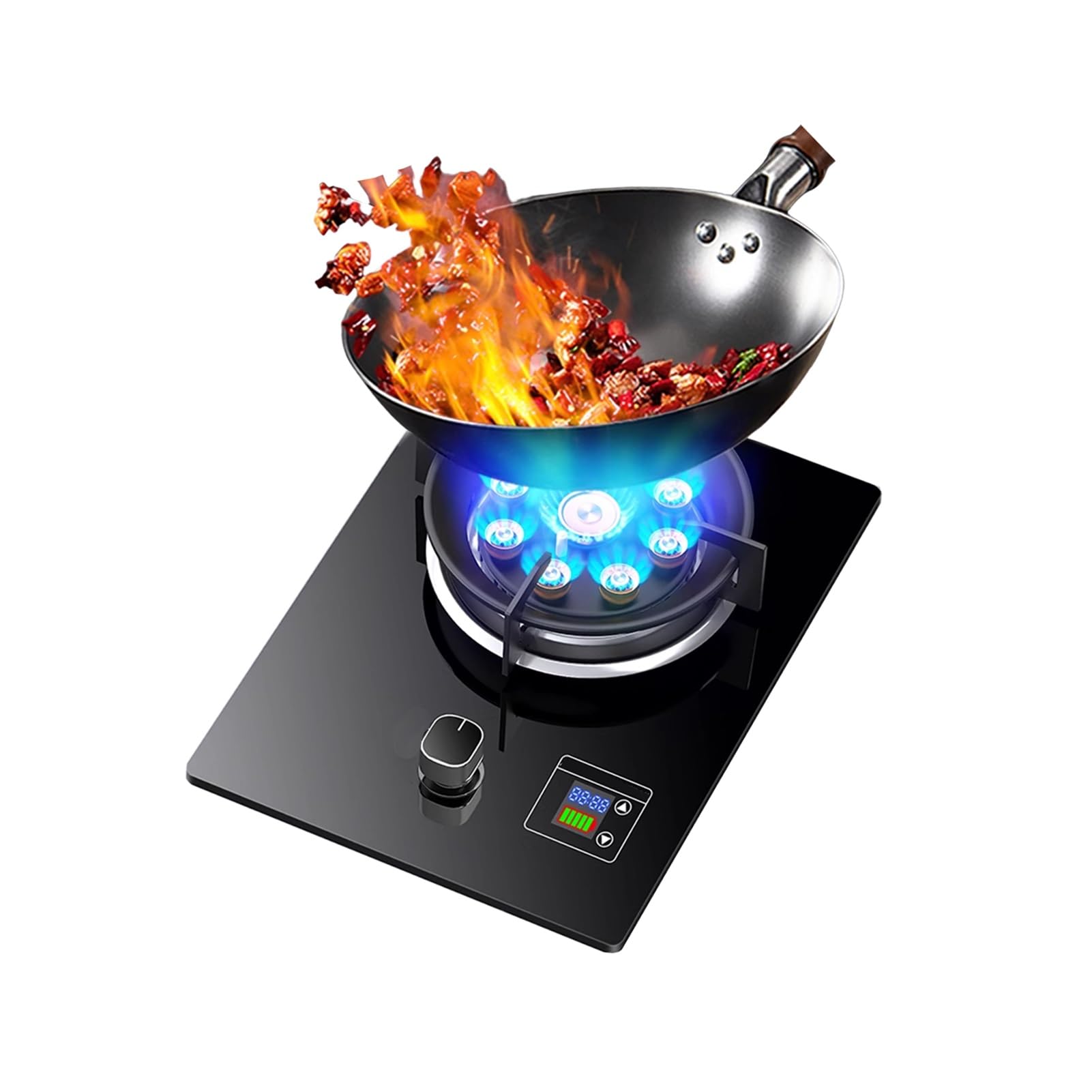 Cocina De Gas De 1 Quemador Y 5,2 KW, Placa De Cocción Independiente De Vidrio,Temporizador De 99 Minutos, Kit De Suministro De Gas GN/GLP(LPG)