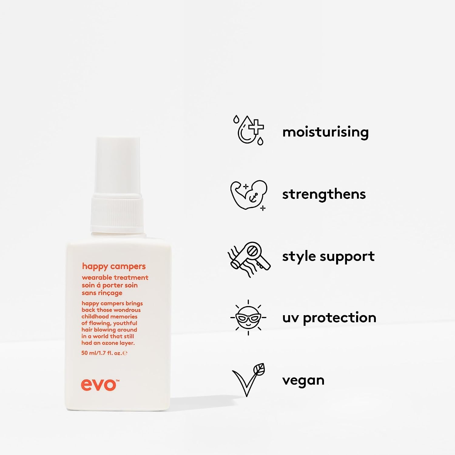 evo Happy Campers Wearable Treatment - Daily Hair Treatment to Strengthen and Protect - Reduces Frizz and Provides UV Protection