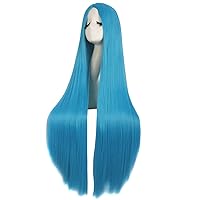Vista 40 de MapofBeauty - Peluca para anime de 40 pulgadas de largo y lisa para fiesta de cosplay (blanco/azul/negro)