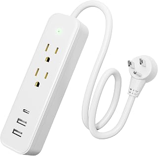 Power Strip Surge Protector - Flat Plug with 3 USB Ports 2 AC Outlets 20 Inch Extension Cord Small White Wall Mountable Outlet Extender for Travel Home Office College Dorm Room 1875W 125V 15A
