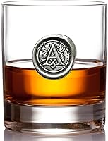 Personalized 11oz Old Fashioned Whiskey Rocks Glass with Handmade Pewter Monogram Initial - Unique Gift for Men by English Pewter Company (A)